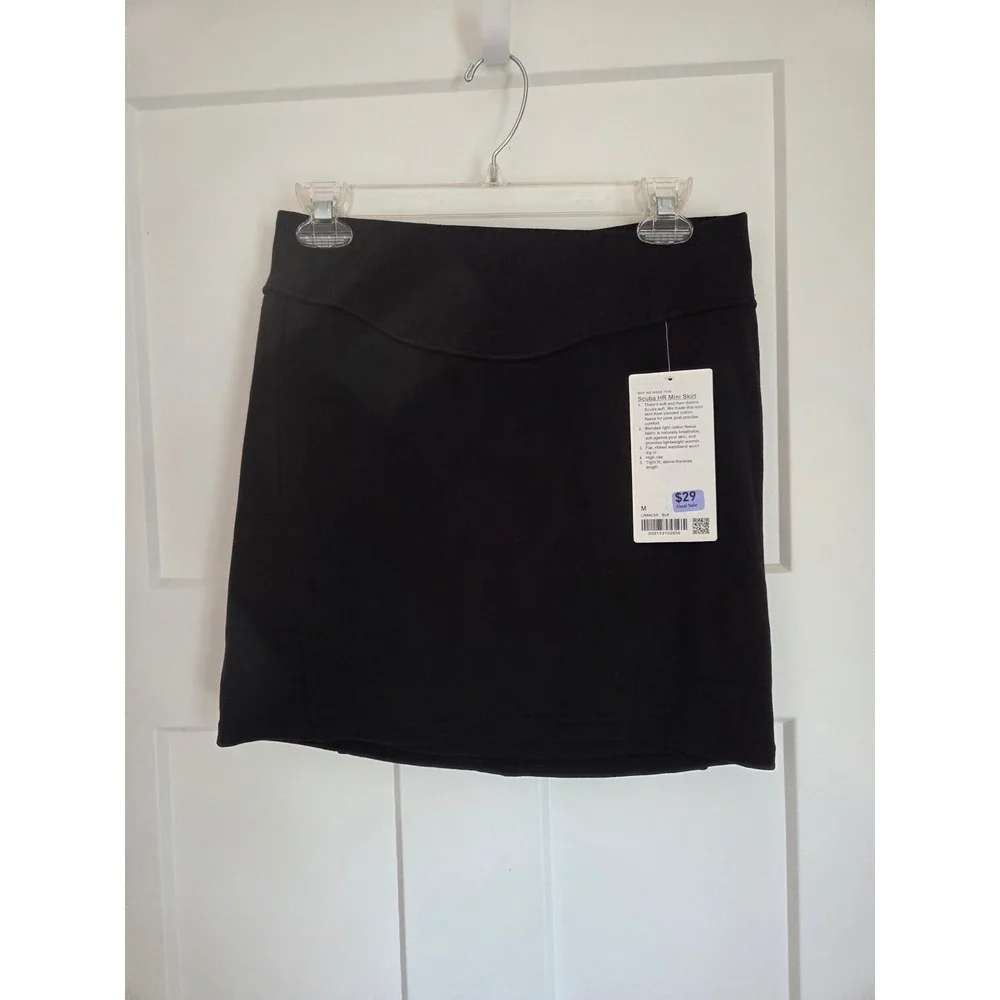 Lululemon Scuba High Rise Mini Skirt Black Cotton Fleece LW8ALSS Size M NWT